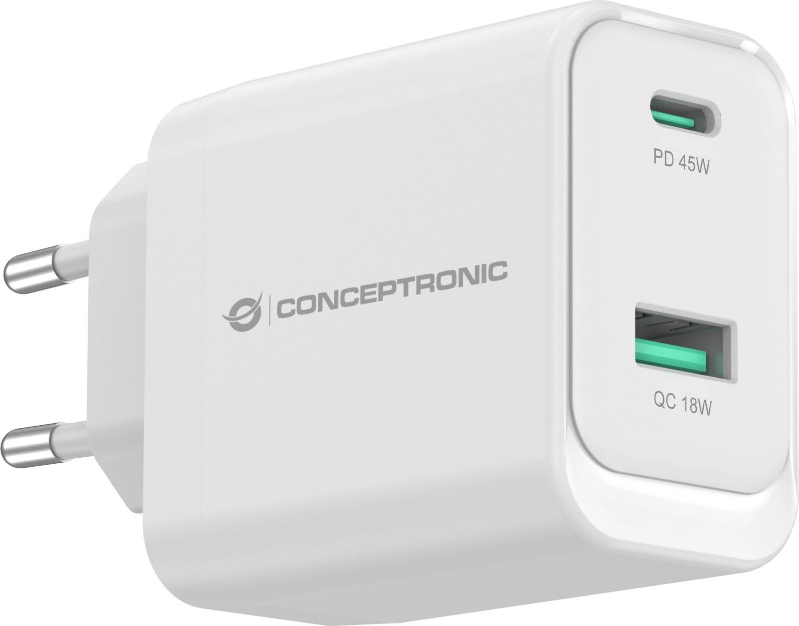 Karikues Conceptronic 2Port GaN USB-C/USB-A 45WPD3.0/PPS i bardhë