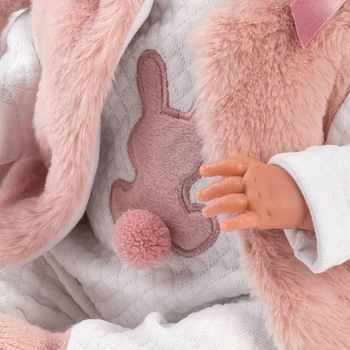 Kukull Llorens Baby Mimi 42 cm 74012, qaj kur shtypet barku, set me gondolë dhe biberon, rozë