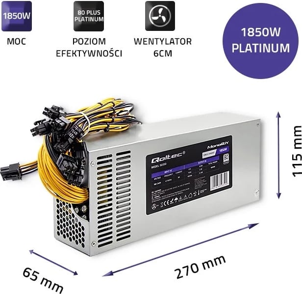 Furnizues i Energjisë Qoltec 50350, 1850W PCI-E, 80 Plus Platinum për Gaming Miner, Gri Furnizues i Energjisë Qoltec 50350, 1850W PCI-E, 80 Plus Platinum për Gaming Miner, Gri