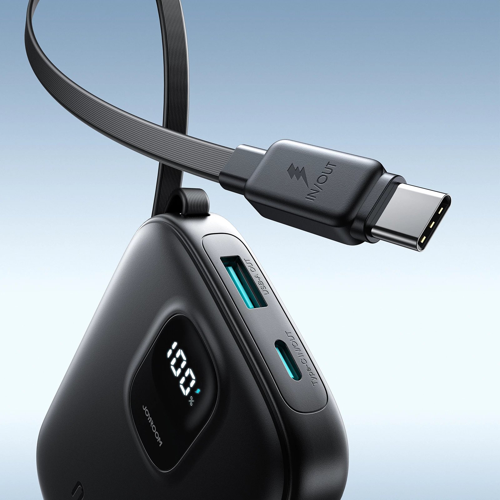 Powerbank Joyroom JR-PBF17 10000mAh 22.5W me kabllo USB-C të integruar + kabllo USB-C 25cm, e zezë