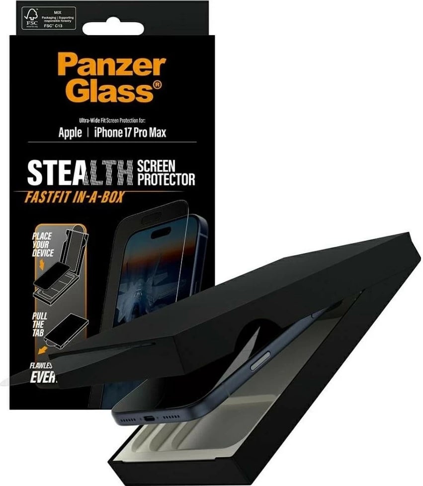 Xham mbrojtës PanzerGlass Stealth Ultra-Wide Fit Fastfit për iPhone 17 Pro Max transparent