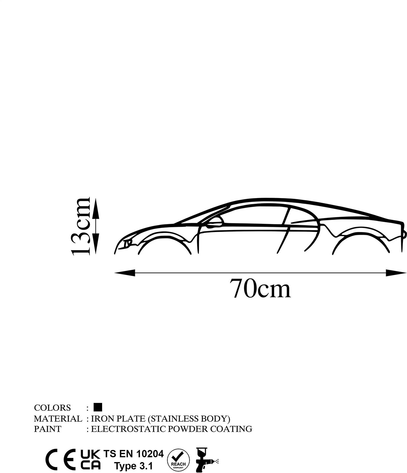 Aksesor dekorativ metalik për mur, siluetë Bugatti Veyron, Wallity