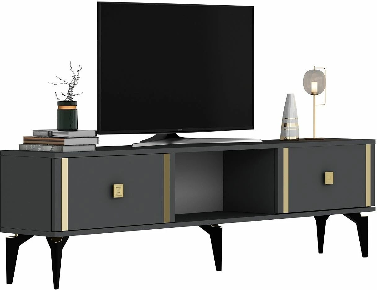 Komodë televizori, ngjyrë antracit dhe ari, Skye Decor, Doruk