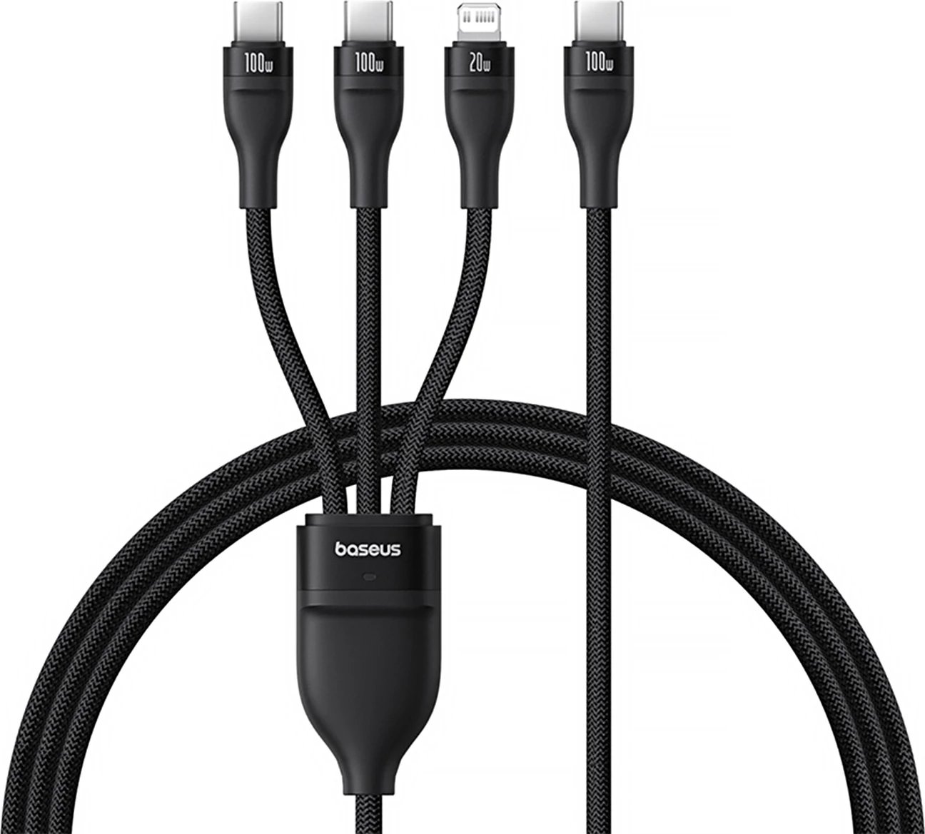 Kabllo 3-në-1 Baseus Flash Series 3, 100W, USB-C në USB-C+USB-C+Lightning, 1.5m, e zezë