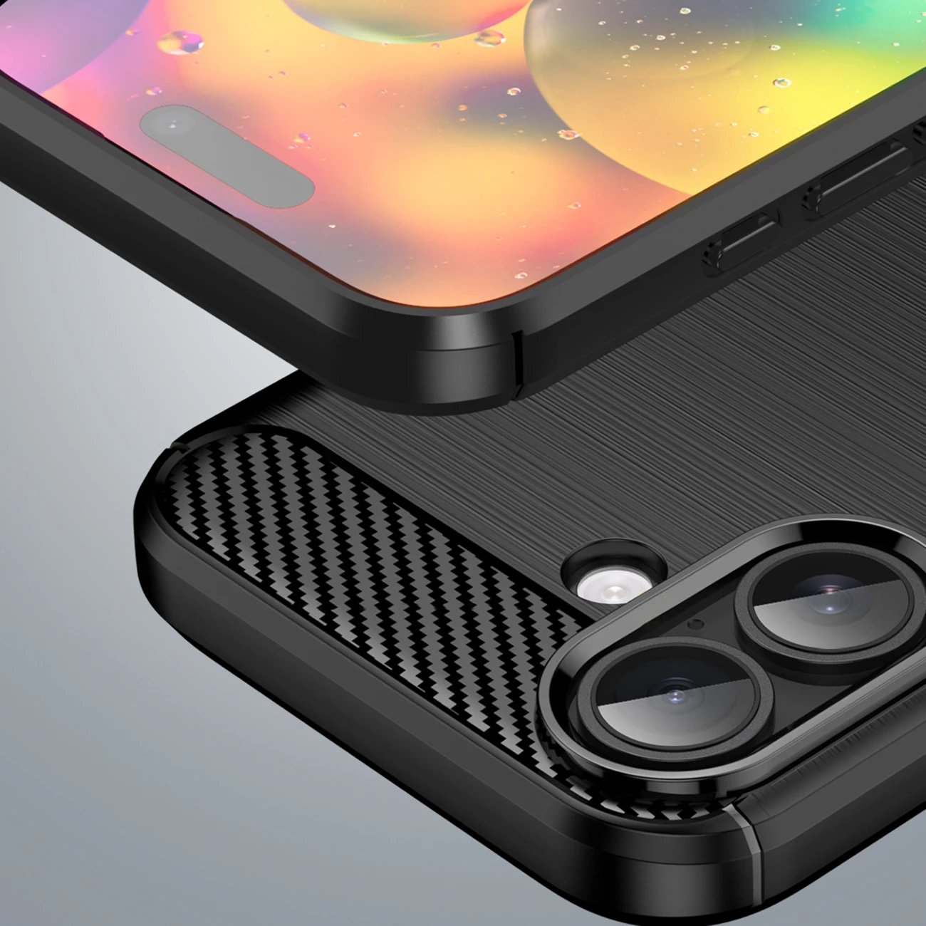 Mbështjellës Hurtel Carbon Case për iPhone 17, i zi