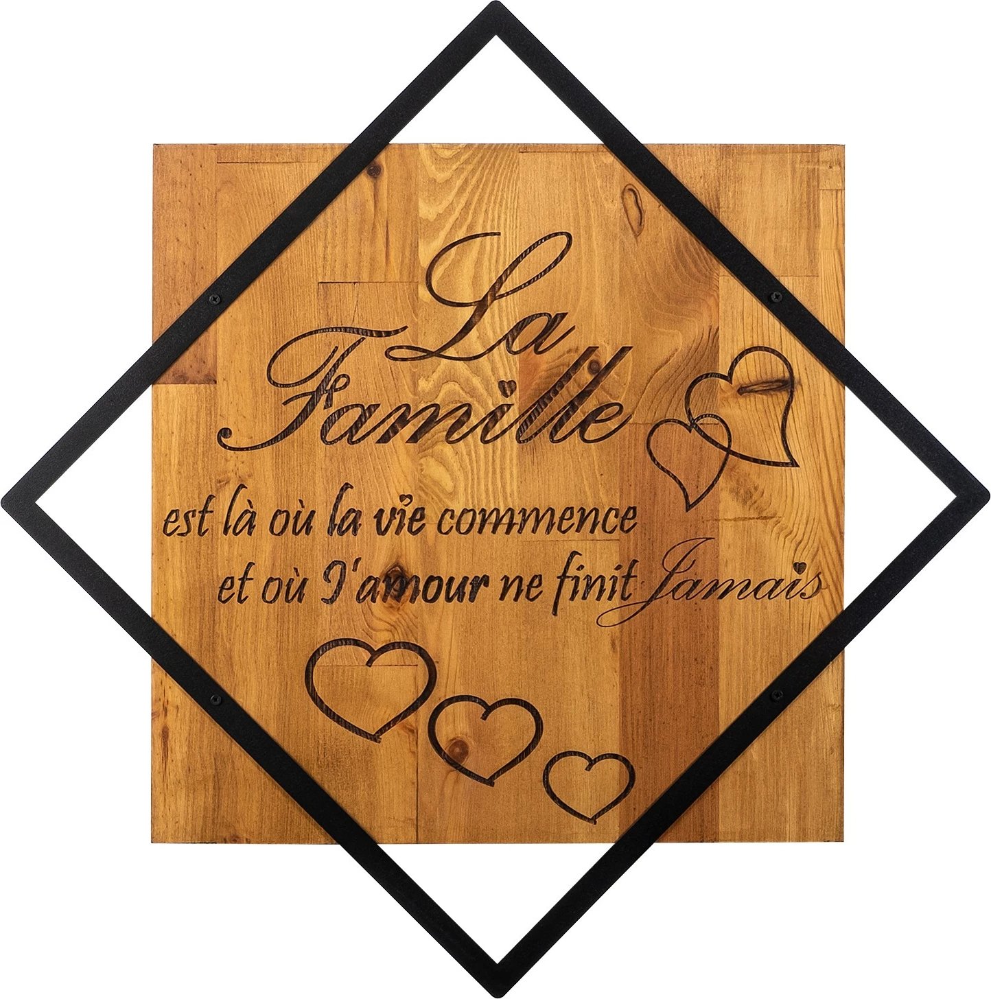 Aksesor dekorativ prej druri për mur, Wallity, La Famille, ngjyrë arre dhe e zezë, 54x54cm