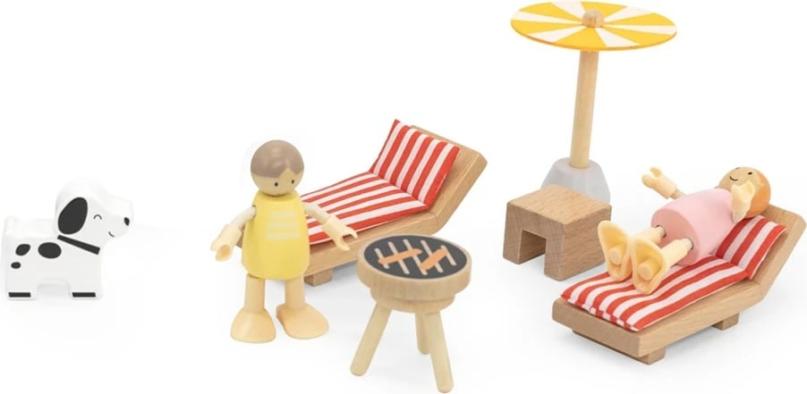 Kamper prej druri, Viga, Wooden Camper, me 2 figurina dhe aksesorë, 19 x 15 x 11.8 cm, për moshat 3+, shumëngjyrësh