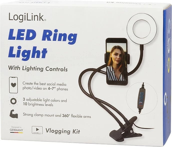 Dritë LED me mbajtëse celulari LogiLink AA0150, 7 inch, USB, e zezë
