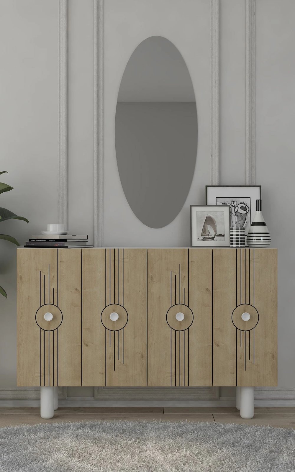 Konsol Skye Decor, Fraud Bohem KM120, e bardhë, lisi sapphire