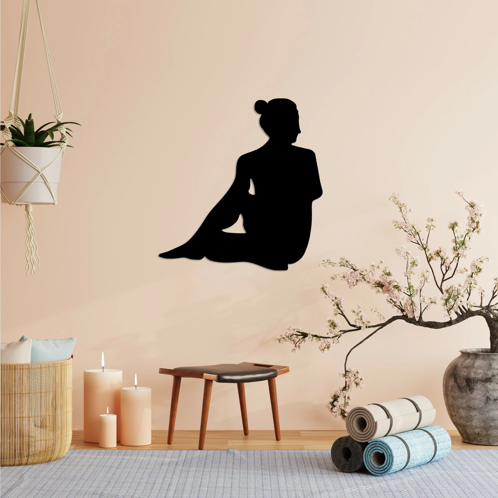 Aksesor dekorativ metalik për mur, Wallity, Yoga 22, ngjyrë e zezë, 53x55cm