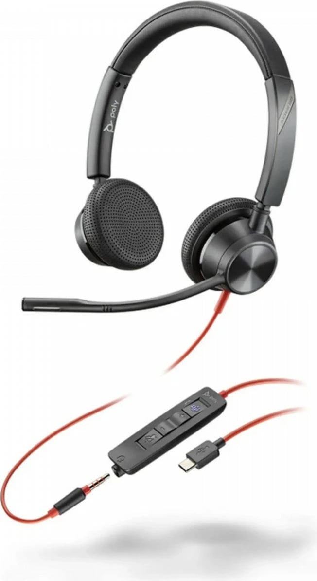 Kufje POLY Blackwire 3325, me mikrofon, USB-C/USB-A/3.5mm, Stereo, E zezë