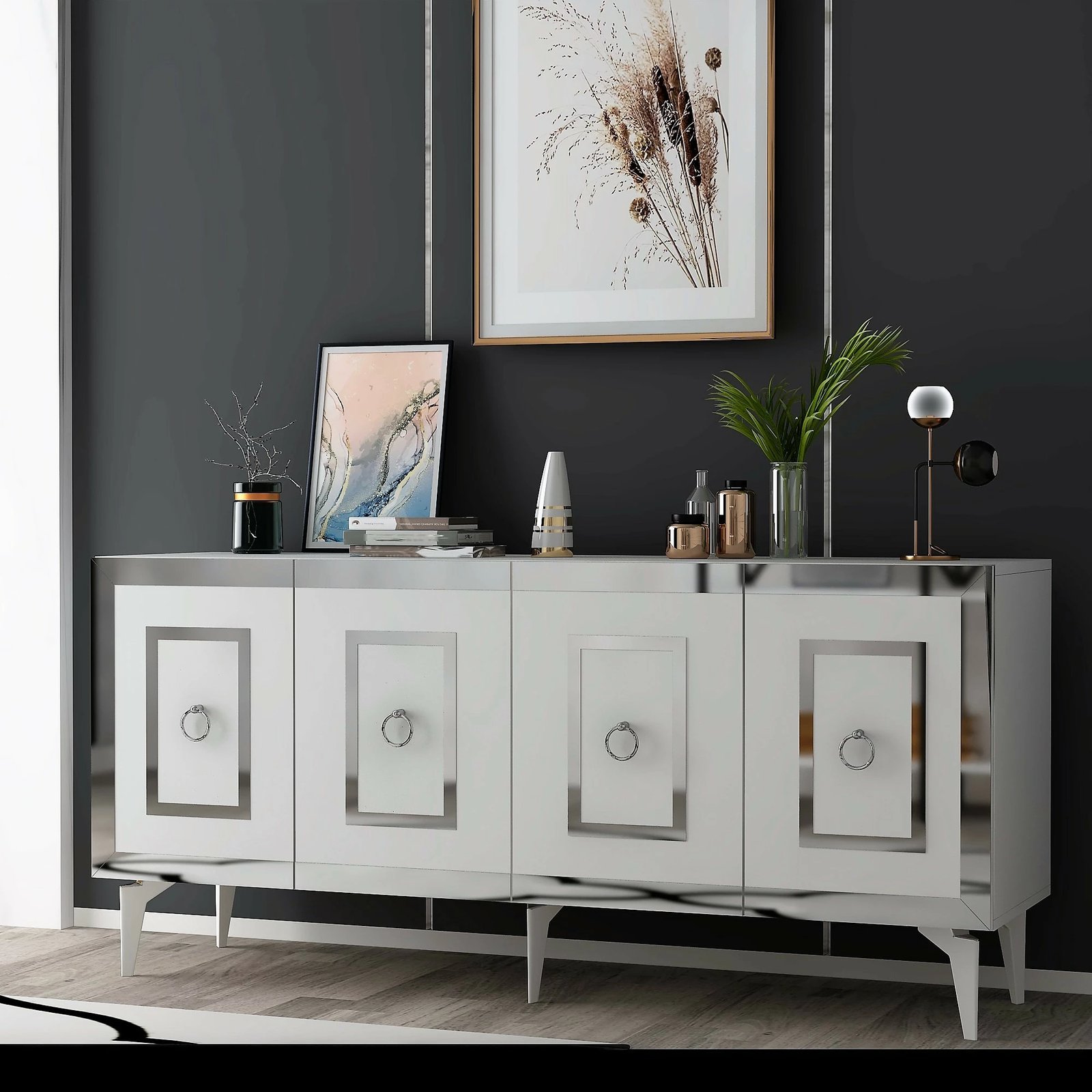 Konsol Skye Decor, e bardhë, argjend