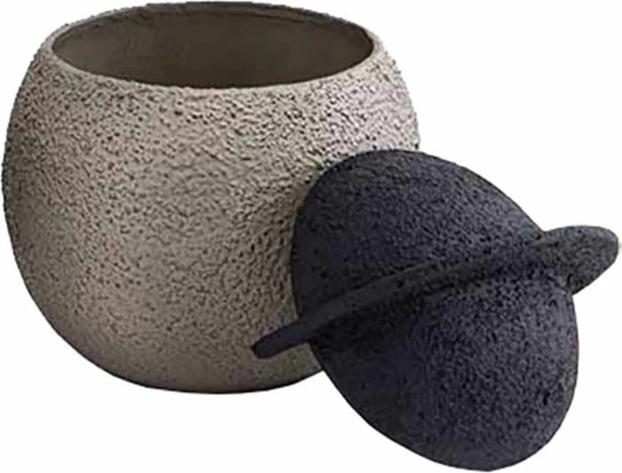 Vazo dekorative me kapak, teksturë balte dhe e zezë, alumin, 20x20x24cm