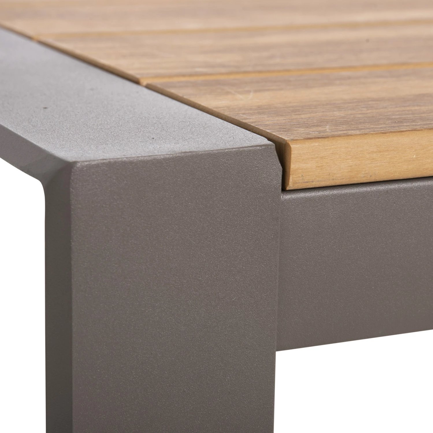 Tavolinë ngrënieje për jashtë GOYA, alumini, ngjyrë shampanjë & sipërfaqe tavoline polywood, 160x80x75 cm