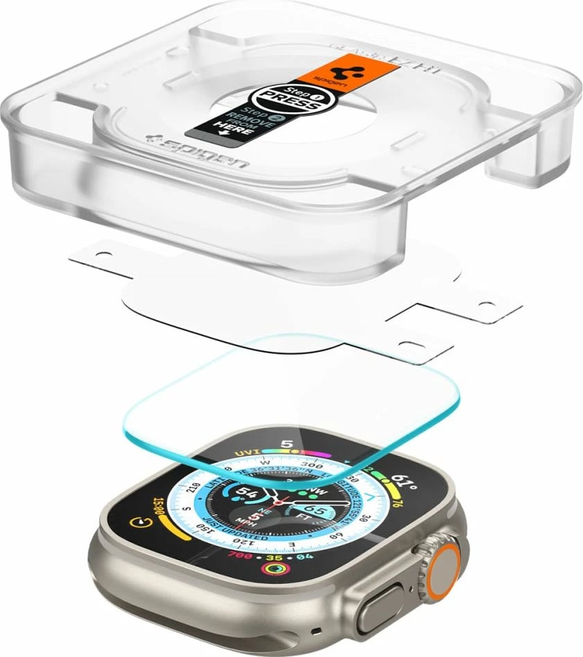 Xham i temperuar Spigen Glas.tR EZ Fit për Apple Watch Ultra / Ultra 2, 49 mm, 2 copë