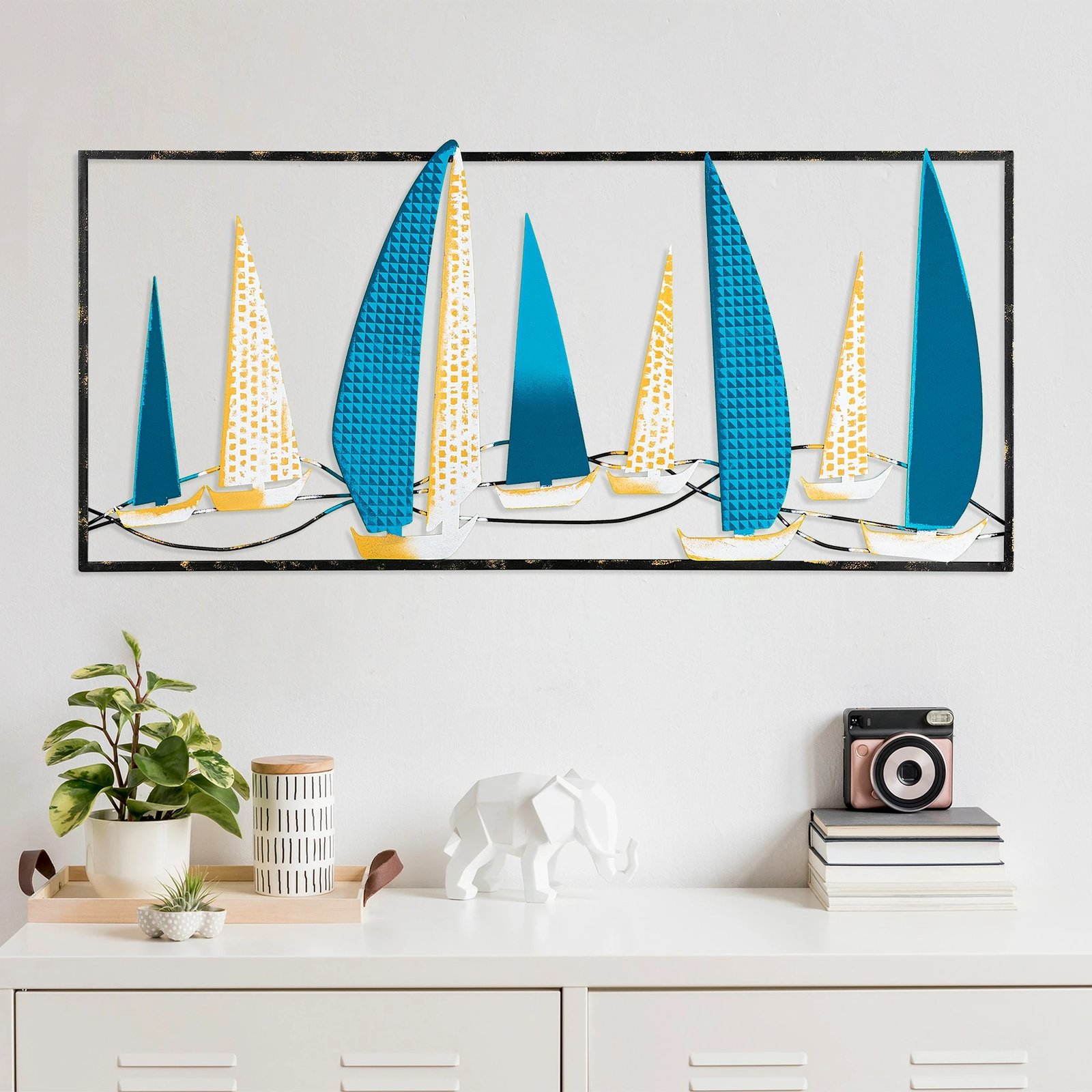 Aksesor dekorativ metalik për mur, Wallity Yelkenli 2, shumëngjyrësh, 40x90cm