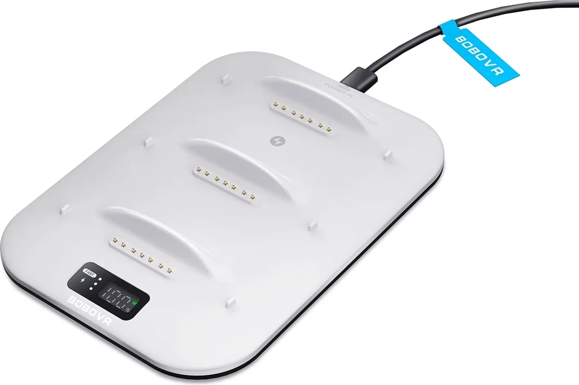 Stacion karikimi, BoboVR BD3, për bateri B100, 3 slote 30W secila, USB-C PD 30–100W, e bardhë