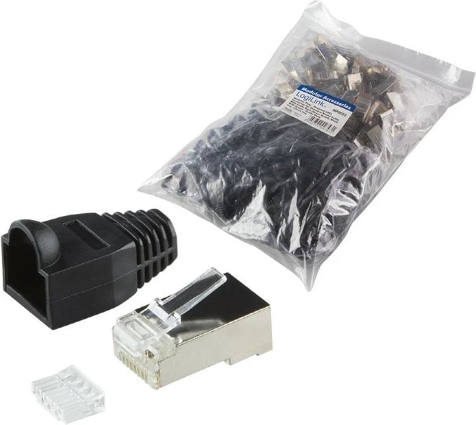 Set konektorë RJ45 CAT.6 LogiLink MP0022, 100 copë, i mbrojtur, zi