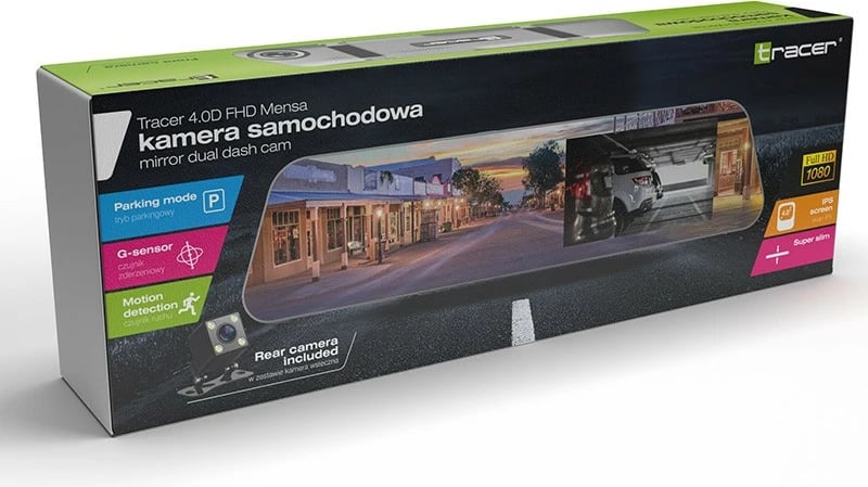 Kamerë veture dashcam, Tracer, 4.0D FHD Mensa TRAKAM47111, ekran 4", Full HD 1080p 30fps, kënd 150°, GPS, kamerë e pasme HDR, G-sensor, modalitet parkimi, e zezë