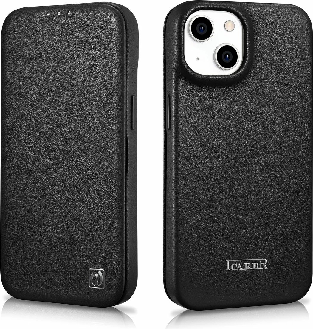 Mbështjellës iCarer CE Premium lëkurë për iPhone 14 Plus, MagSafe, i zi