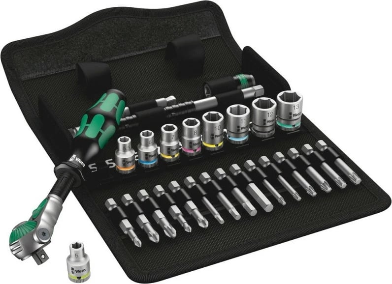 Set çelësa me klikë Wera 8100 SA 6, 1/4", me kuti tekstili, ngjyrë e zezë/krom/e gjelbër