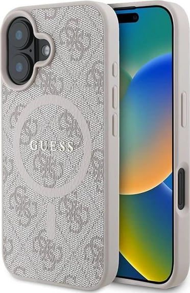 Mbështjellës Guess 4G Ring Classic Logo MagSafe për iPhone 16 Plus, Rozë