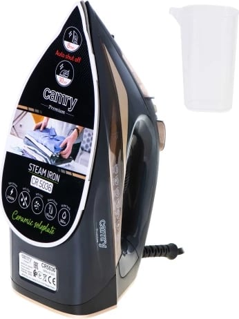 hekur me avull, Camry CR 5036, 3400W, shollë qeramike, depozitë 360ml, zi-ari