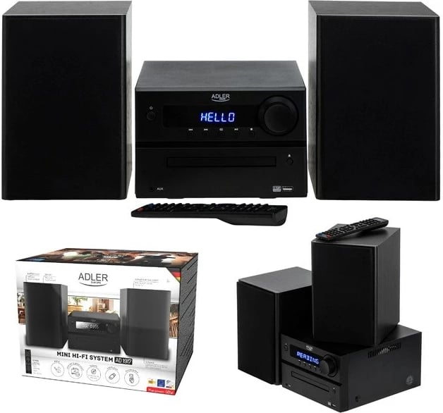 Mini tower HI-FI Adler AD 1917 me Bluetooth, CD, USB, FM Radio, e zezë