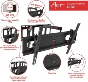 Mbajtëse për televizor ART AR-44, 14-42", e zezë