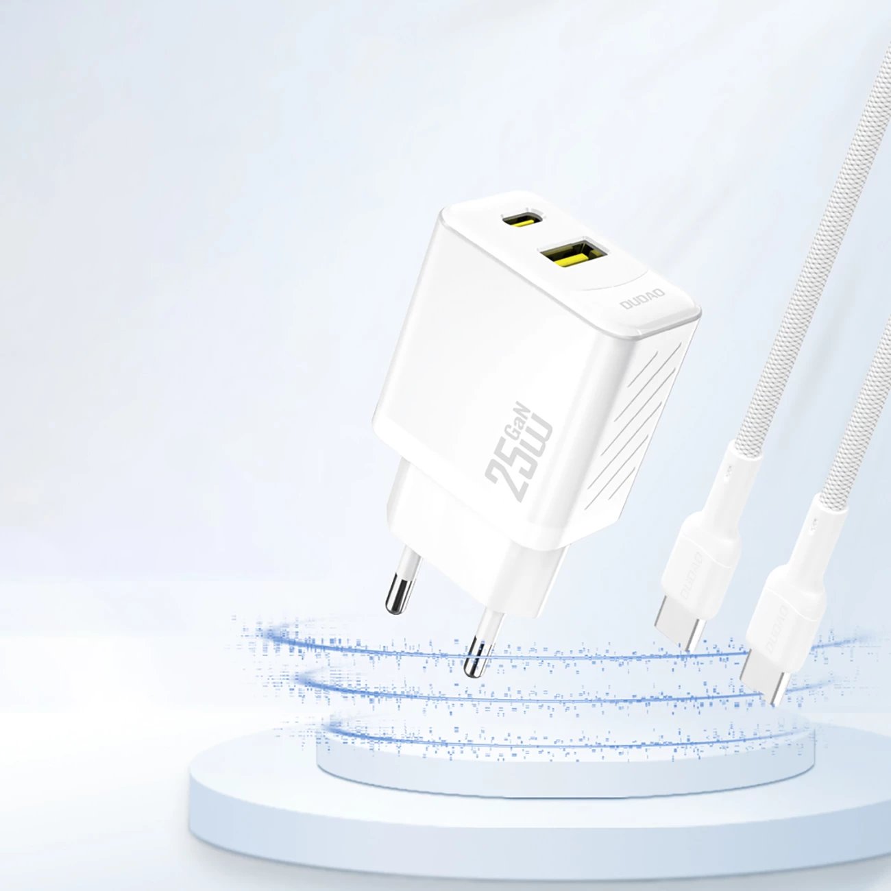 Karikues muri Dudao A26T, GaN, 25W, 2 porta USB-C/USB-A, i bardhë