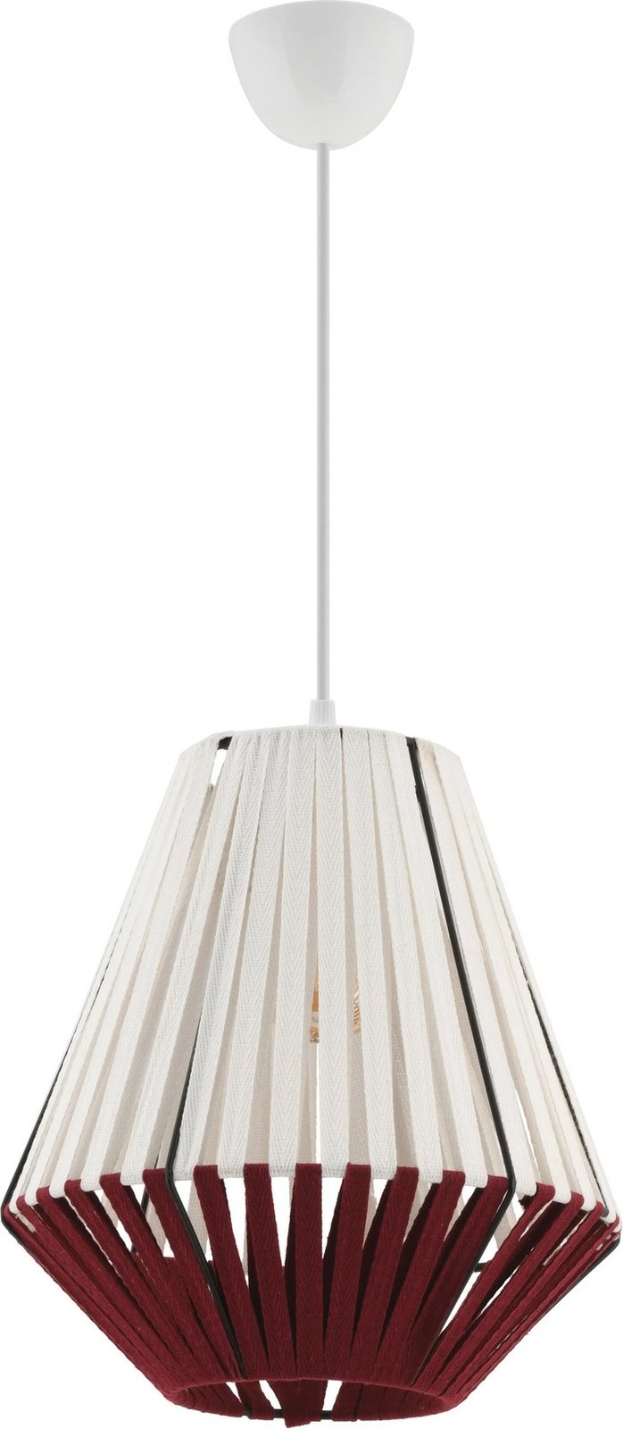 Llambë tavani Opviq, Jani, trup metalik, kapak makrame, e bardhë dhe e kuqe Llambë tavani Opviq, Jani, trup metalik, kapak makrame, e bardhë dhe e kuqe