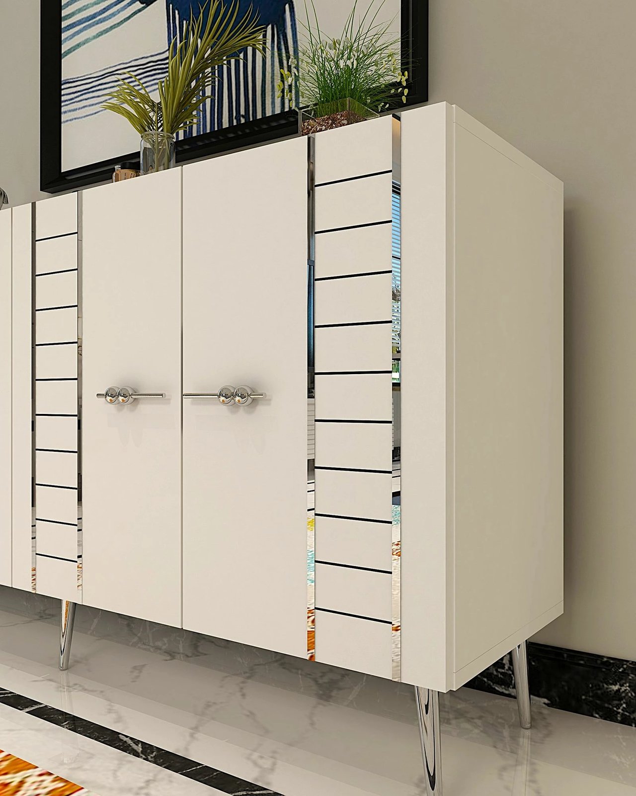 Konsol Skye Decor, e bardhë, argjend