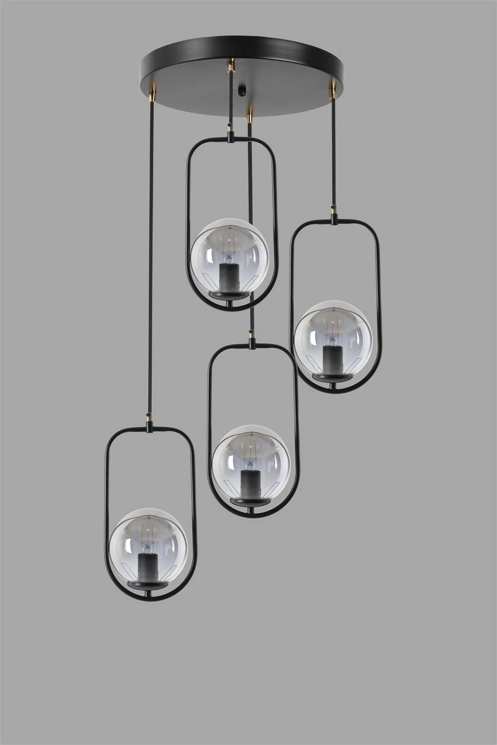 Llambë tavani Opviq, 4 drita, metal i zi, xham i tymosur