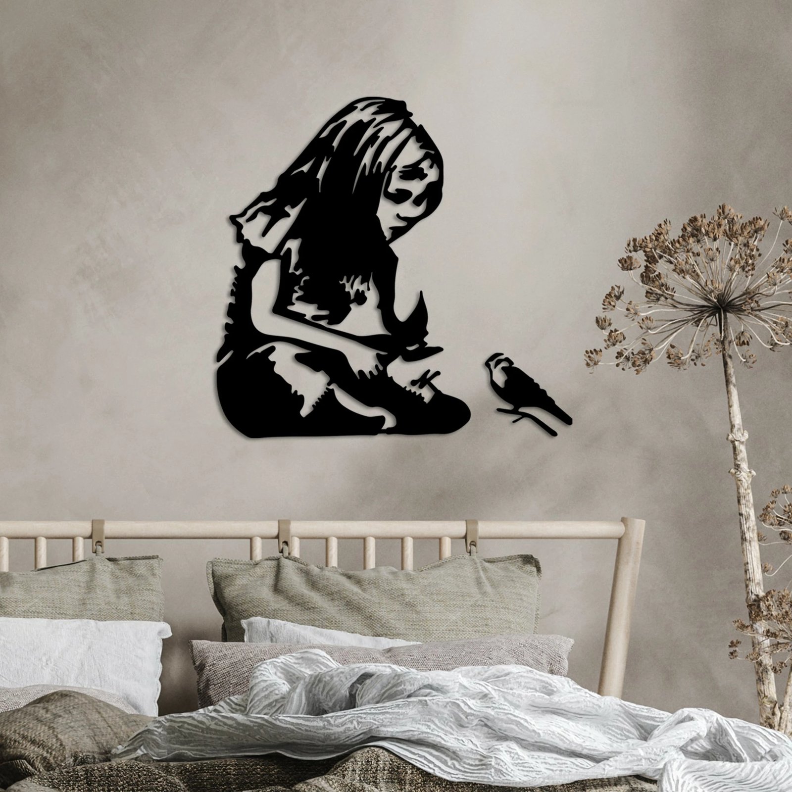 Aksesor dekorativ metalik për mur, Wallity Banksy Metal 07, ngjyrë e zezë, 54x72cm