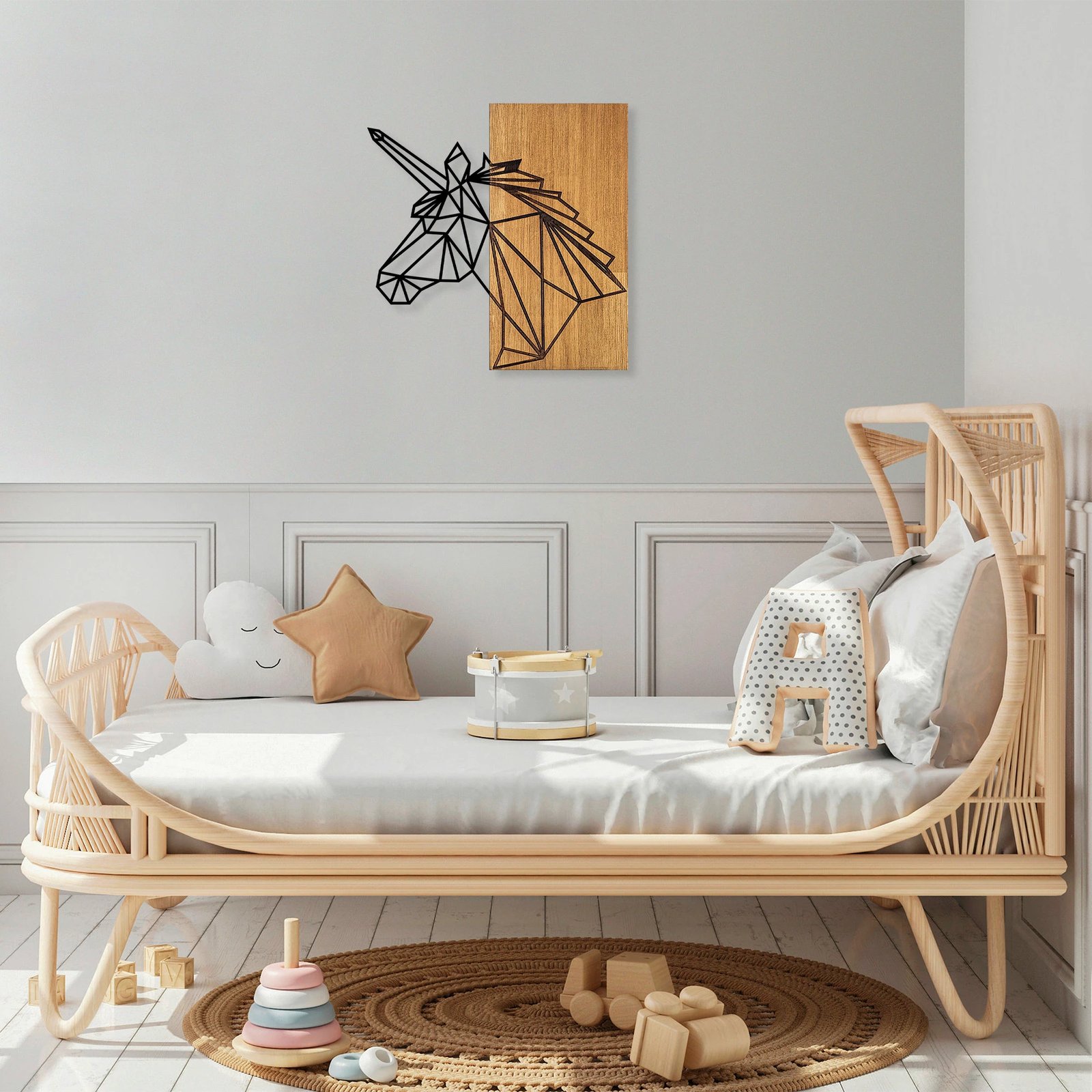 Aksesor dekorativ për mur, dru dhe metal, Wallity MA-292, ngjyrë arre dhe e zezë, 57x58cm