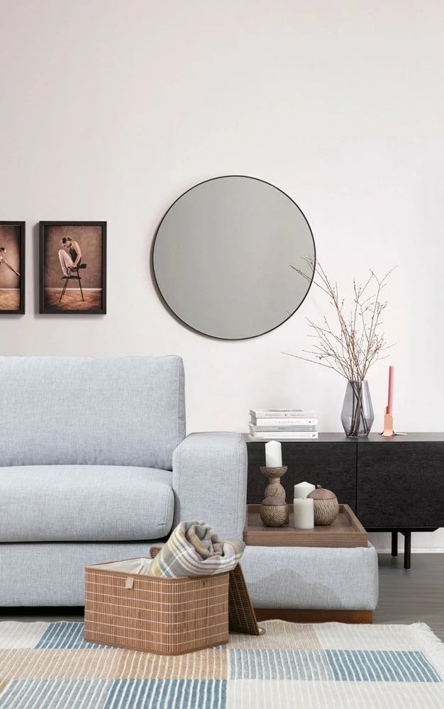 Këndare Loop 3, ngjyrë gri, me pouf dhe tavolinë anësore