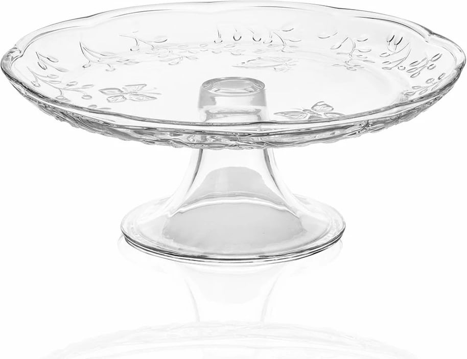 Pjatë për servirje ëmbëlsirash Hermia, xham transparent, CAM0499, 28x28x13cm