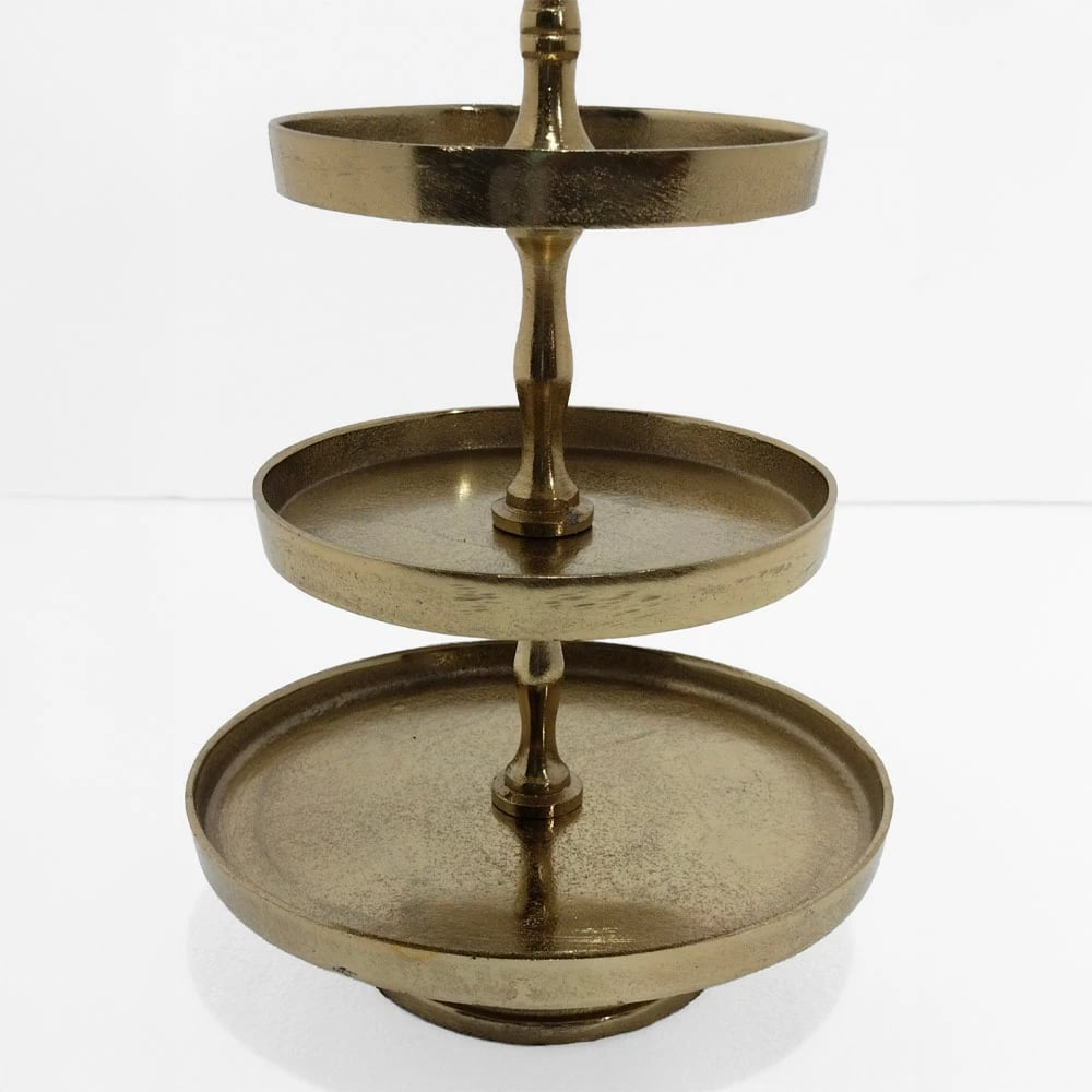 Stendë servirëse 3 nivele, alumin, ngjyrë ari, 22x22x36cm