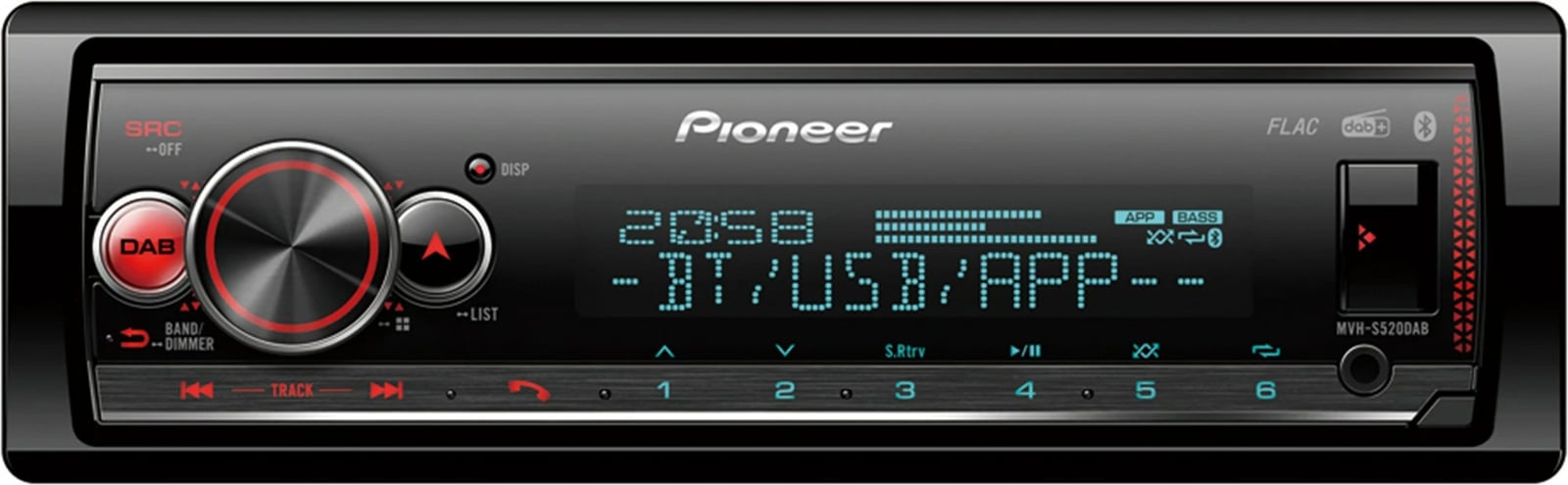 Radio makine Pioneer MVH-S520DAB, Bluetooth, DAB, USB, e zezë