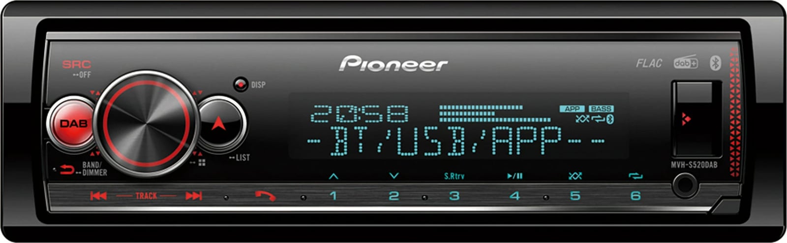 Radio makine Pioneer MVH-S520DAB, Bluetooth, DAB, USB, e zezë