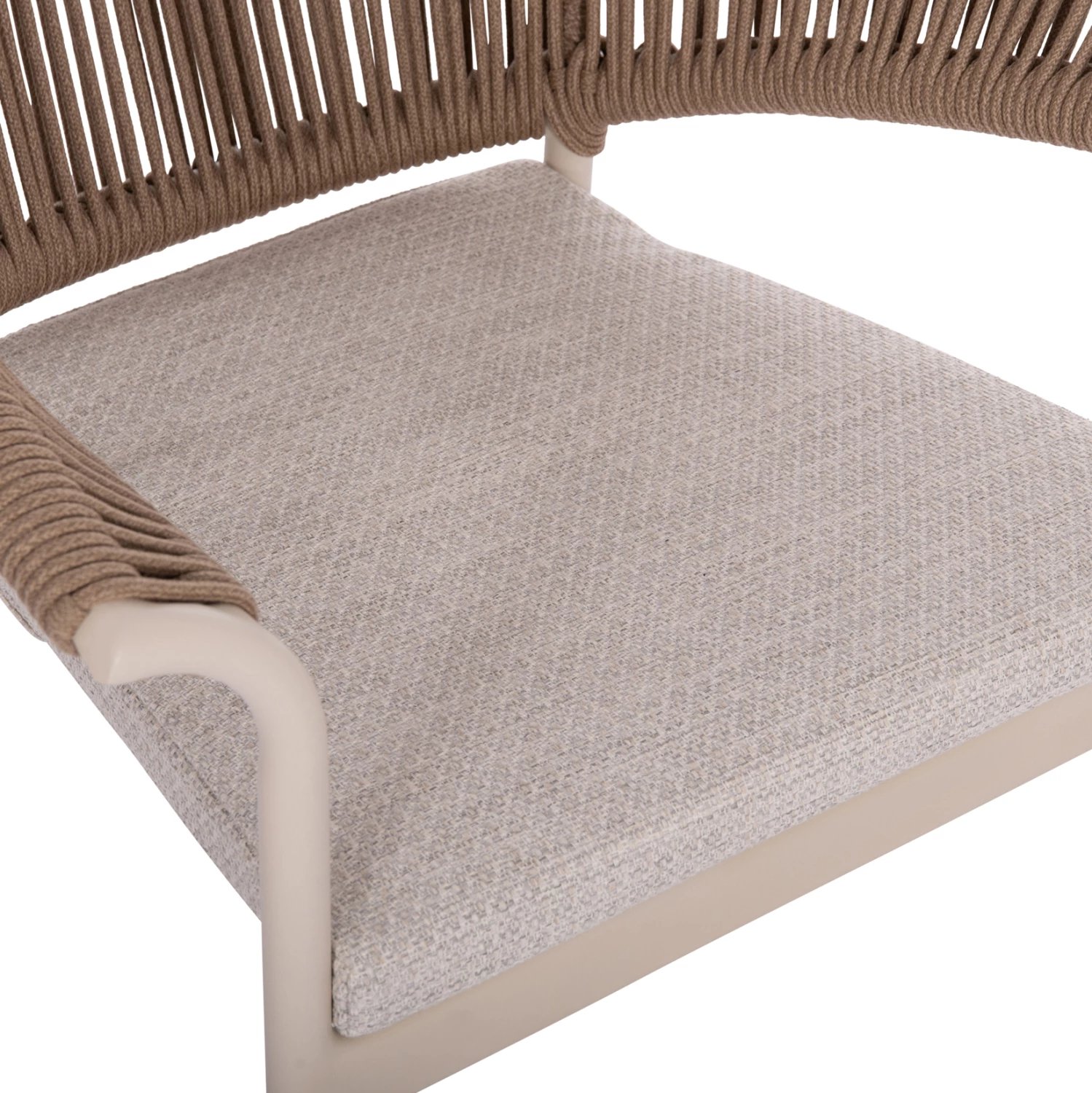 Karrige ngrënieje alumini, kornizë krem, litar natyral, jastëk, 64.5x60x78.5cm