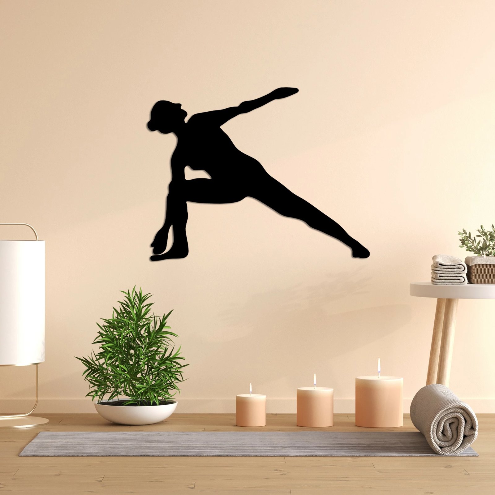 Aksesor dekorativ metalik për mur Wallity, Yoga 17, ngjyrë e zezë, 55x44cm