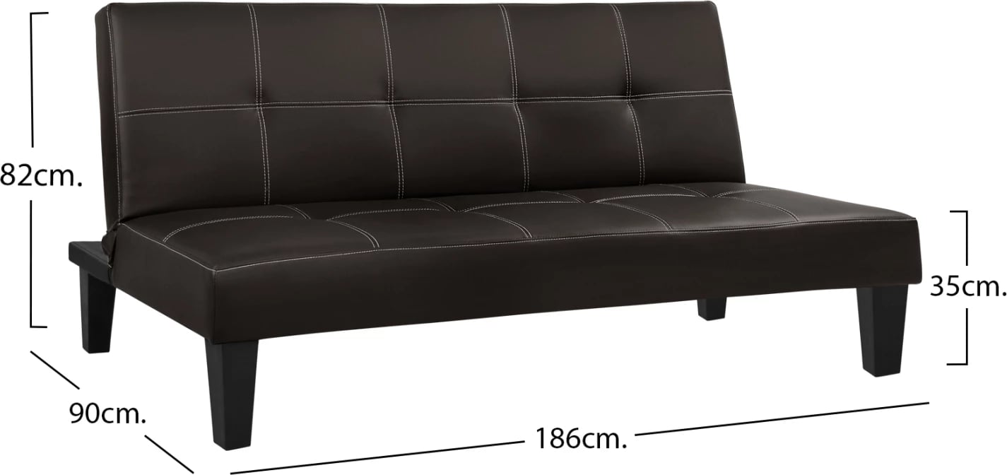 Divan/shtrat 3 vendësh, lëkurë PU ngjyrë kafe, FH3002.04, 186x90x82