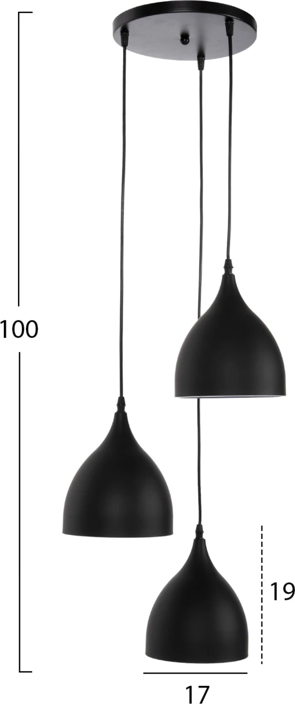 Llambë varëse tavani 3-dritash, metal i zi, FH4137, Φ33x33-115H cm Llambë varëse tavani 3-dritash, metal i zi, FH4137, Φ33x33-115H cm