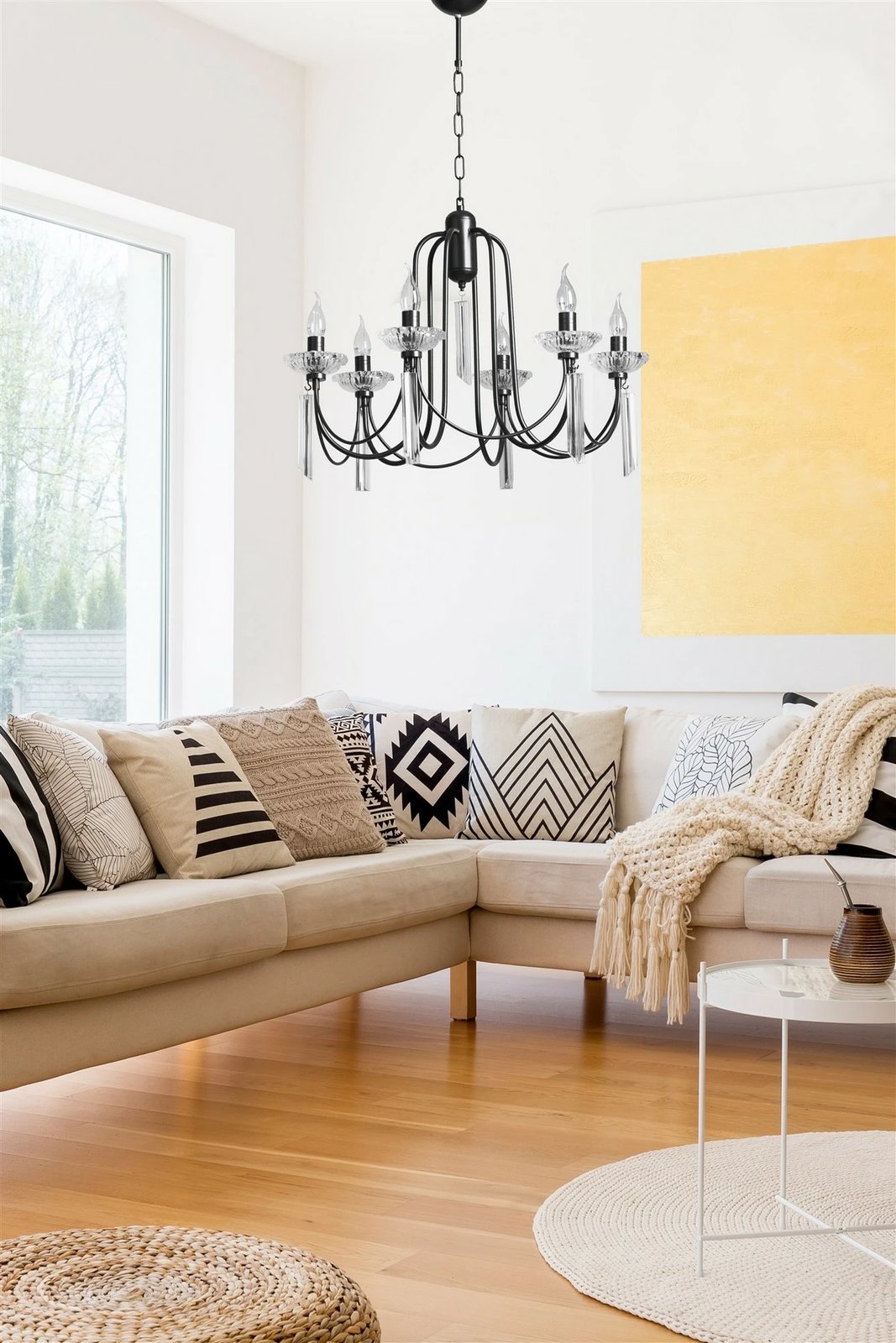 Avizë tavanore Opviq Kontes, 6 llampa, ngjyrë e zezë rustike