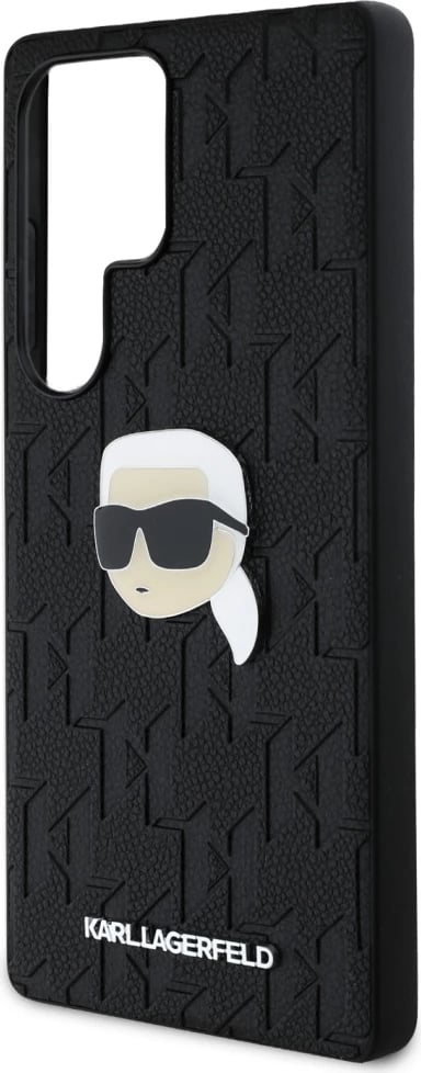 Mbështjellës Karl Lagerfeld Leather Monogram Pin Logo Karl Head për Samsung Galaxy S25 Ultra, Zi