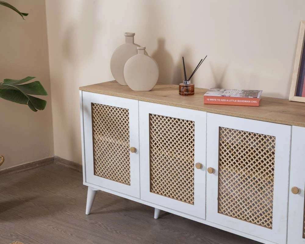 Konsol Skye Decor, ngjyrë e bardhë dhe lis, Goose