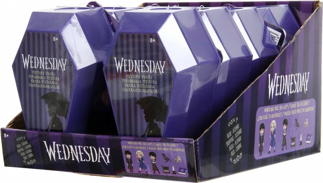Figurinë metalike koleksionuese Wednesday Jada Toys Deluxe Blind Pack, 2.5 inç, set prej 8 copë