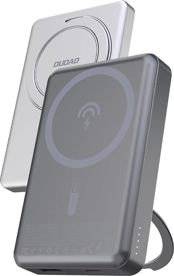 Powerbank Dudao K28, 10000mAh, MagSafe, kasë metalike, ring stand, Gri