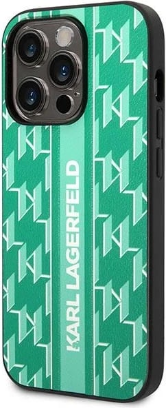 Mbështjellës Karl Lagerfeld Monogram Stripe për iPhone 14 Pro, Gjelbër